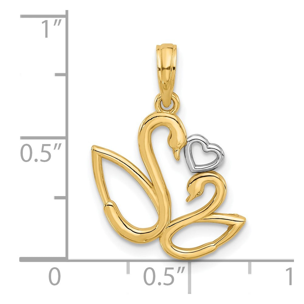 14k Yellow & Rhodium 18.25 mm Polished Fancy Heart and Swans Charm (1.22 grams)