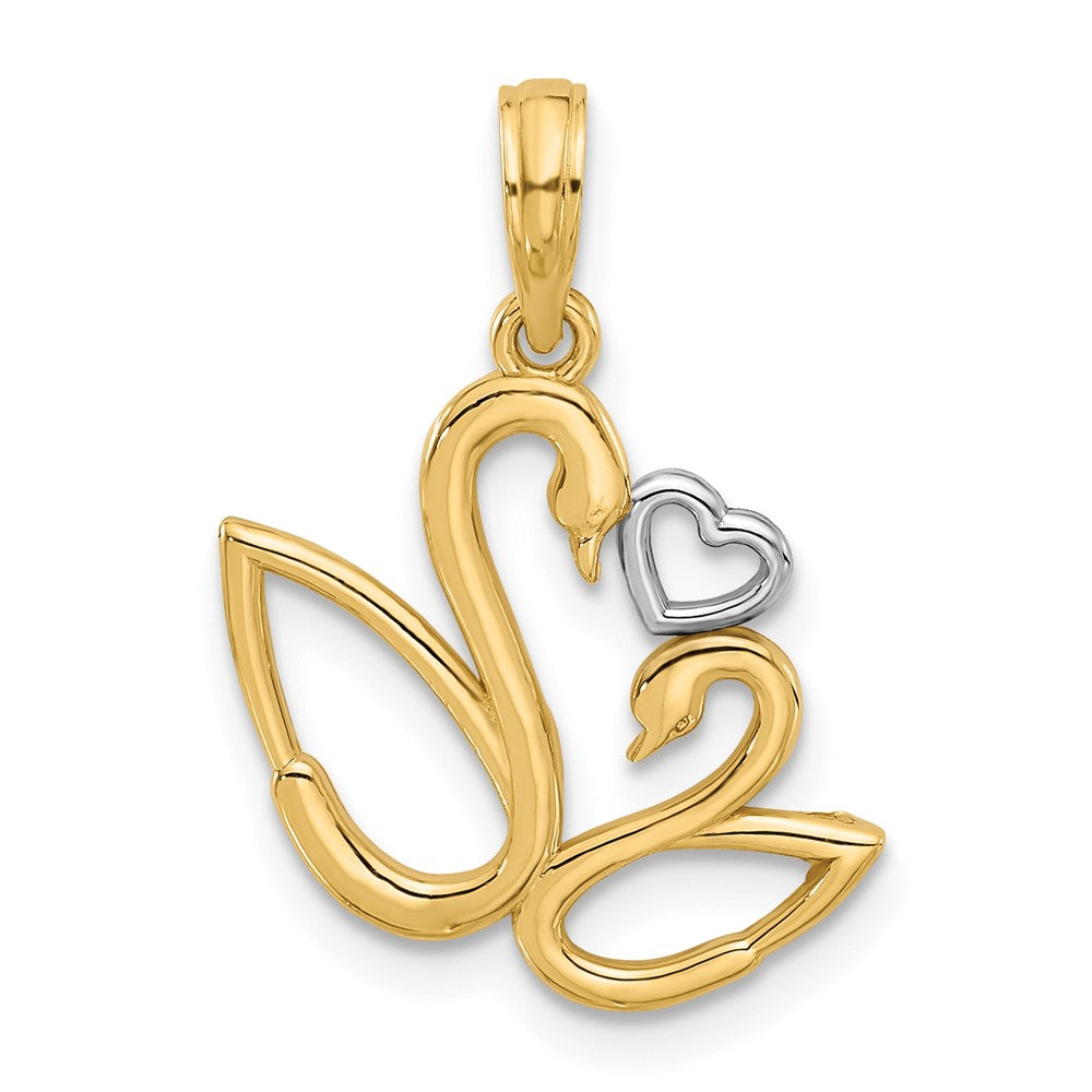 14k Yellow & Rhodium 18.25 mm Polished Fancy Heart and Swans Charm (1.22 grams)
