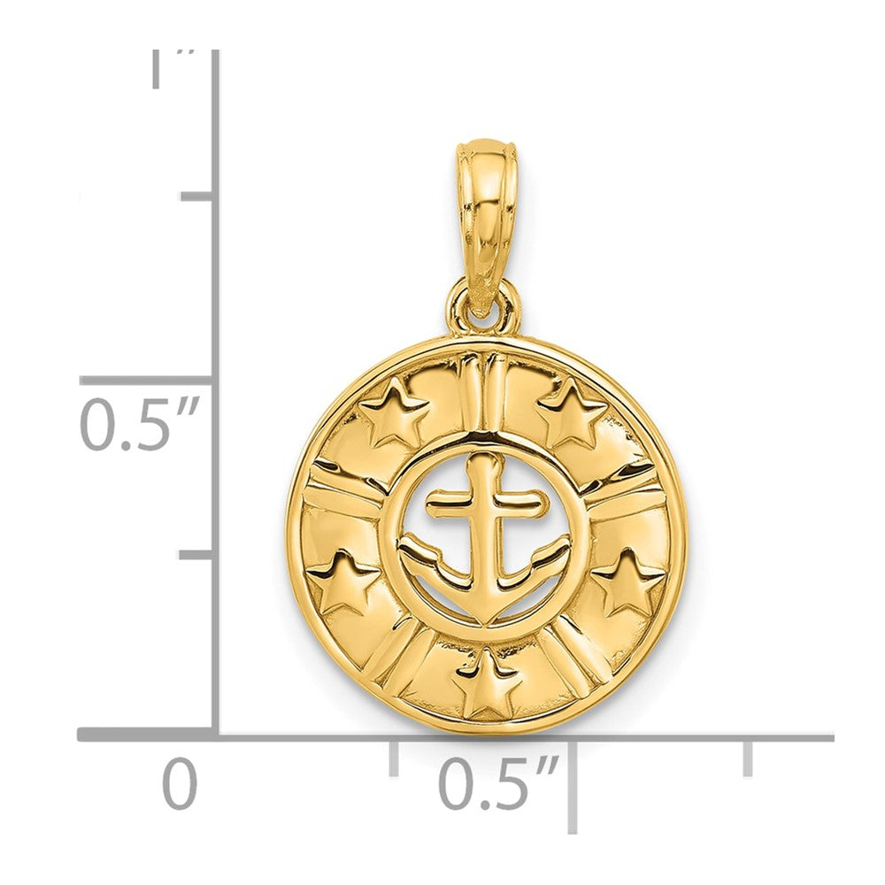 14k Yellow Gold 15 mm Polished Anchor and Stars Charm (1.87 grams)