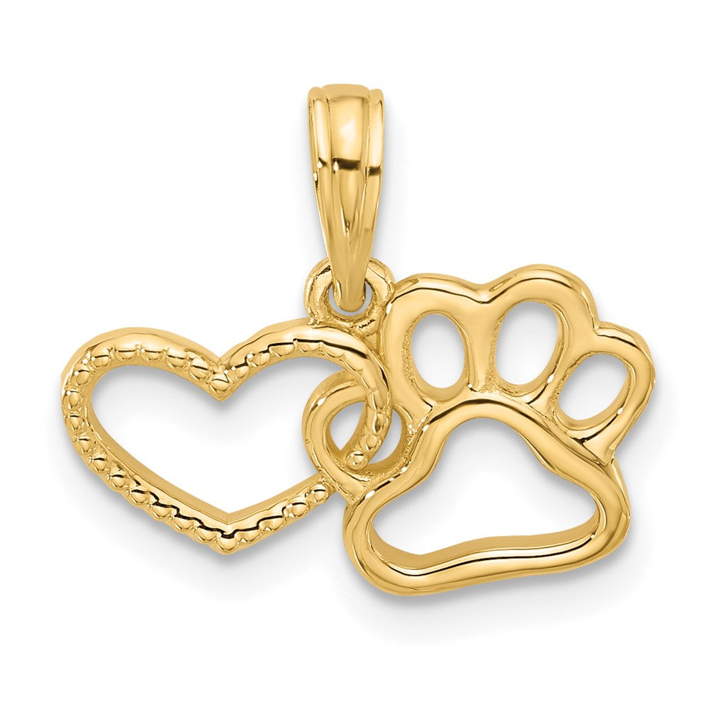 14k Yellow Gold 17.8 mm Polished Fancy Heart and Paw Charm (1.08 grams)