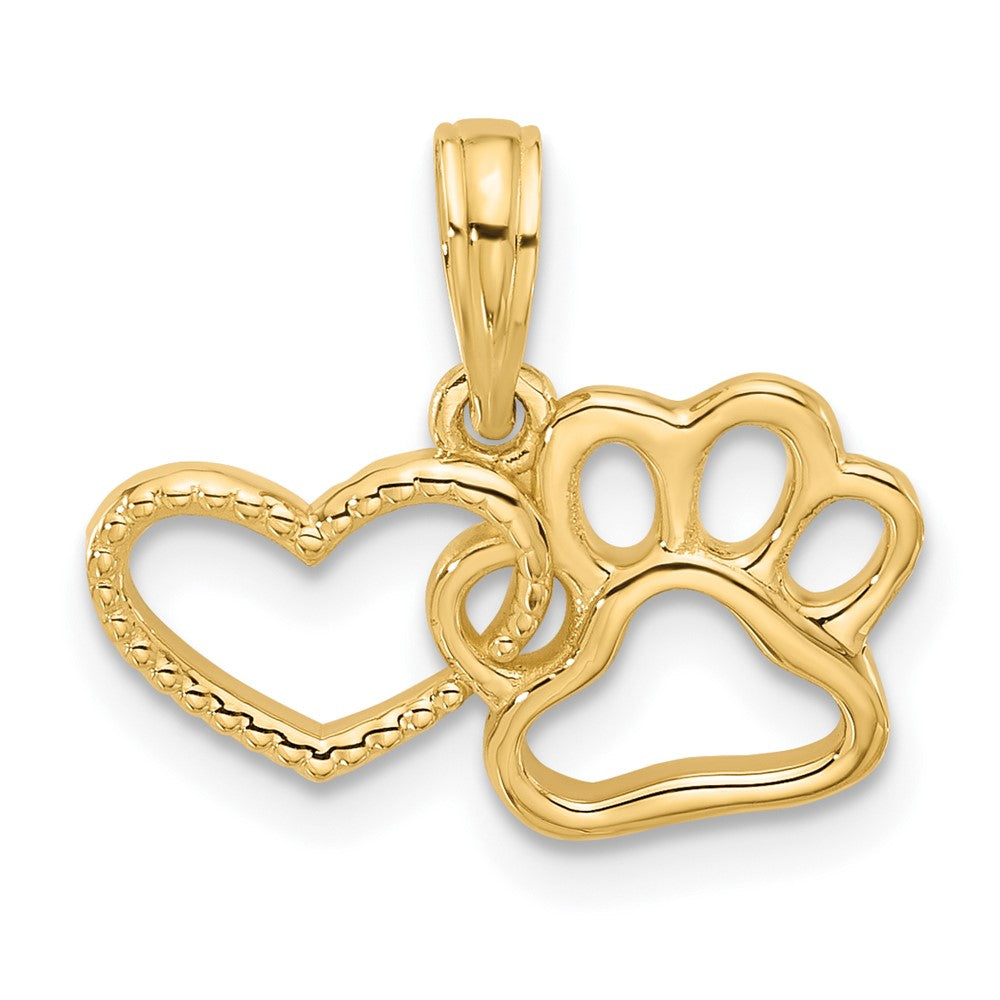 14k Yellow Gold 17.8 mm Polished Fancy Heart and Paw Charm