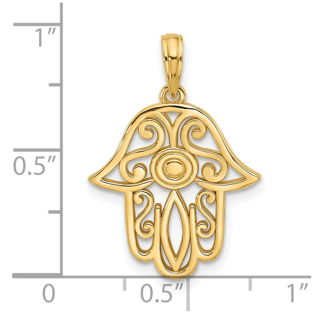 14k Yellow Gold 17.9 mm 14KY Fancy Hamsa Charm (2.2 grams)