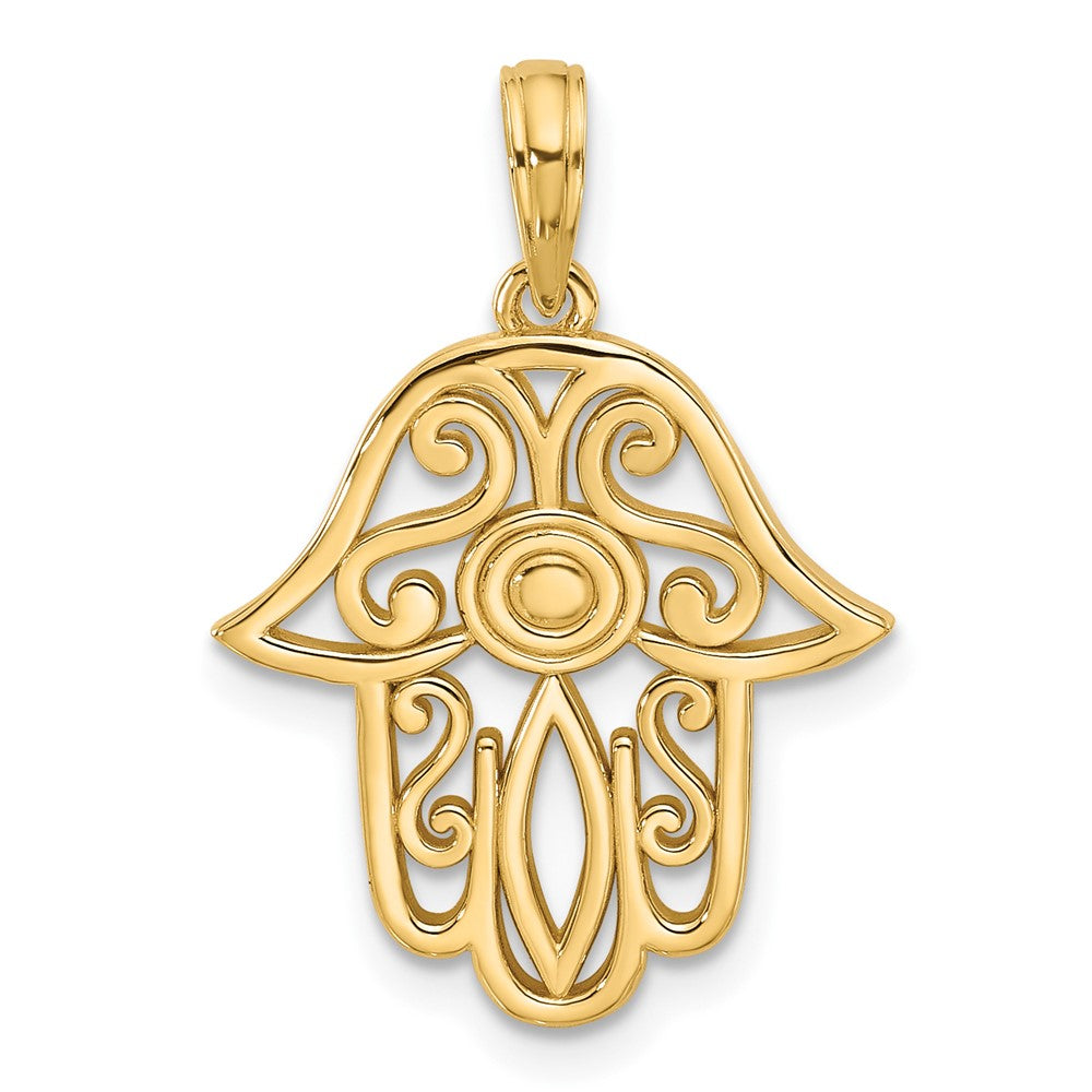 14k Yellow Gold 17.9 mm 14KY Fancy Hamsa Charm (2.2 grams)