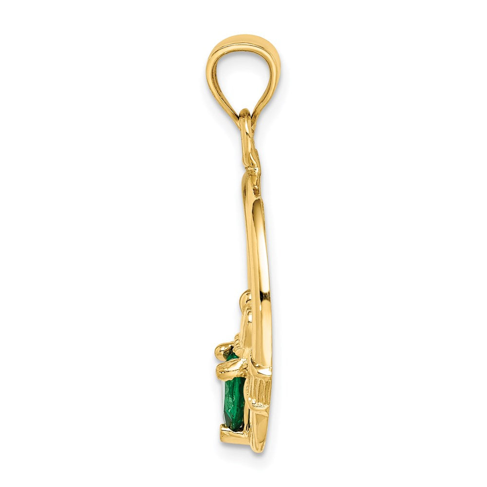 14k Yellow Gold 20 mm Claddagh with Synthetic Green Stone Pendant (2.5 grams)