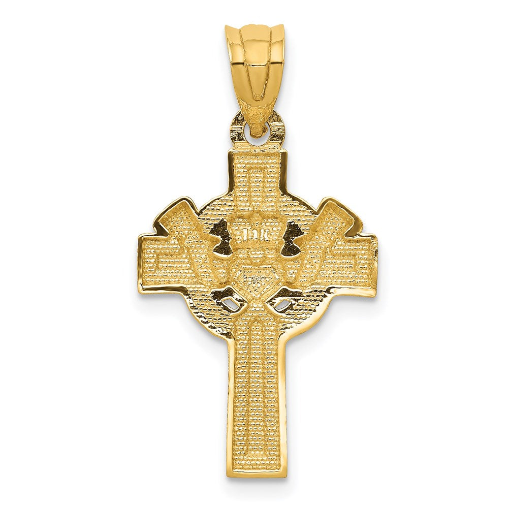 14k Yellow & Rhodium 15 mm Accent Claddagh Cross Pendant (1.53 grams)