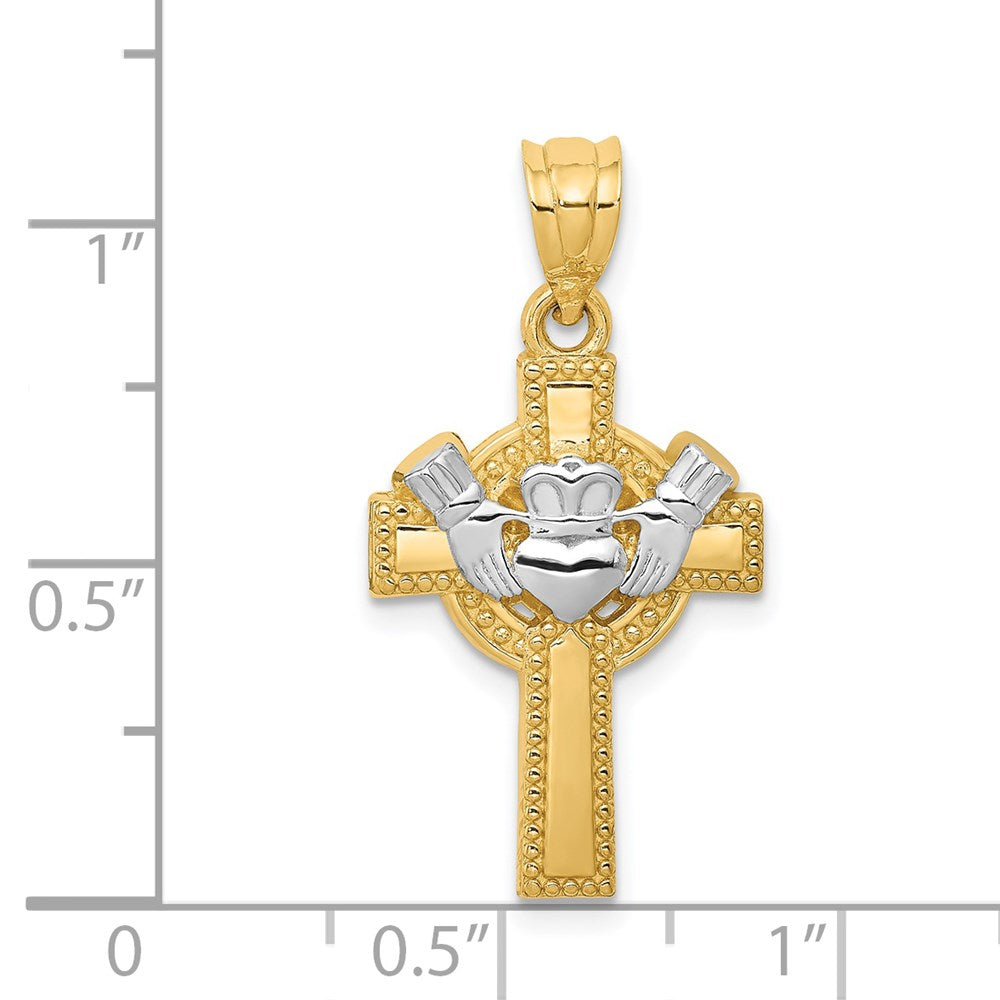 14k Yellow & Rhodium 15 mm Accent Claddagh Cross Pendant (1.53 grams)