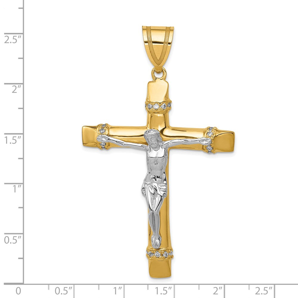 14k Two-tone 41 mm CZ Crucifix Pendant (10.37 grams)