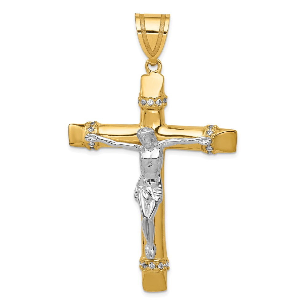 14k Two-tone 41 mm CZ Crucifix Pendant (10.37 grams)