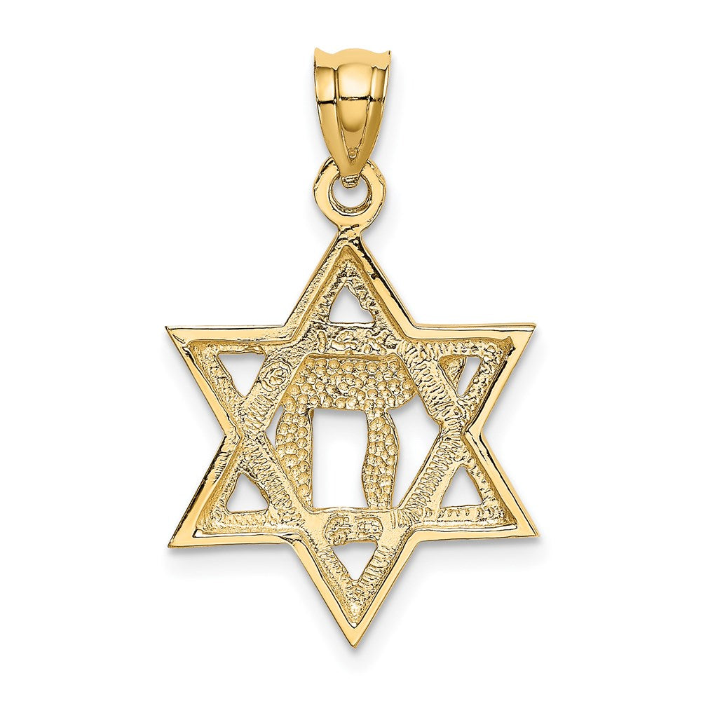 14k Yellow Gold 18 mm Solid Polish Chai in Star of David Charm (1.8 grams)