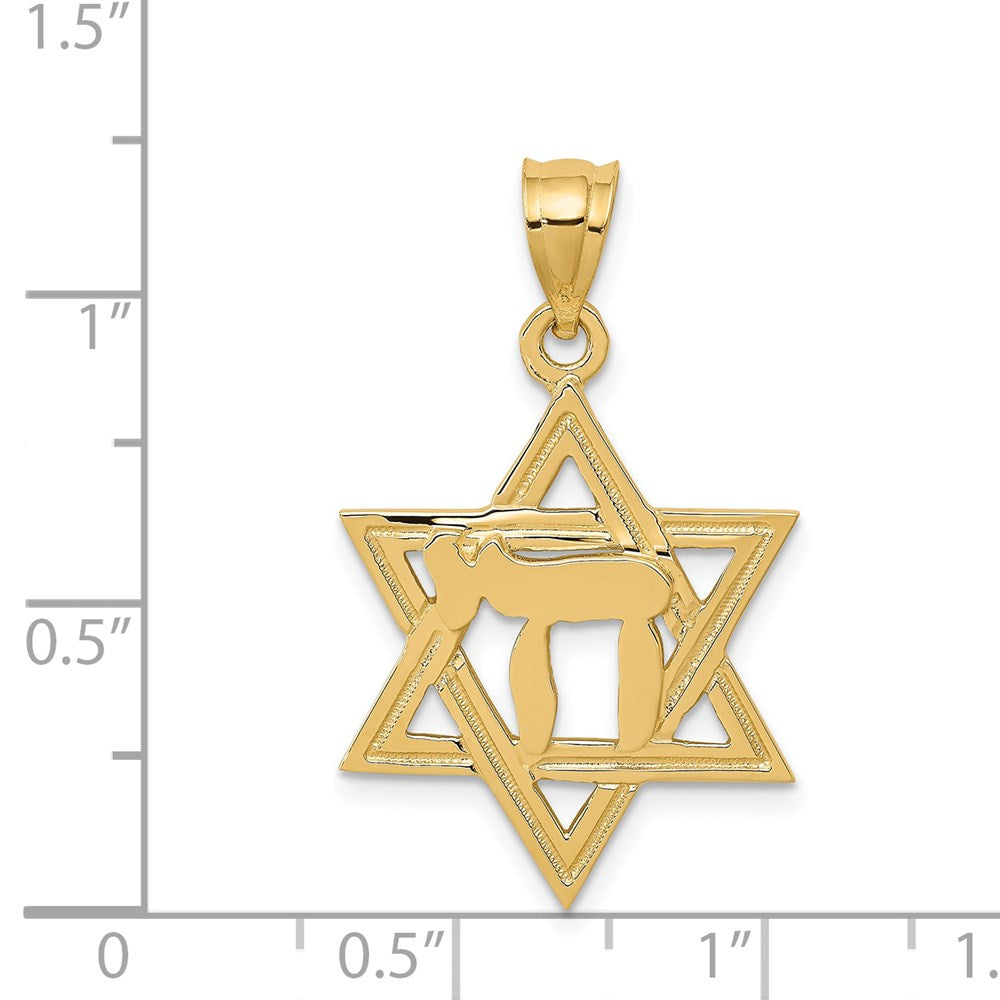 14k Yellow Gold 18 mm Solid Polish Chai in Star of David Charm (1.8 grams)