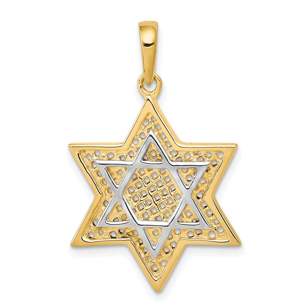 14k Yellow & Rhodium 21 mm Solid Mesh Star Of David Charm (2.58 grams)