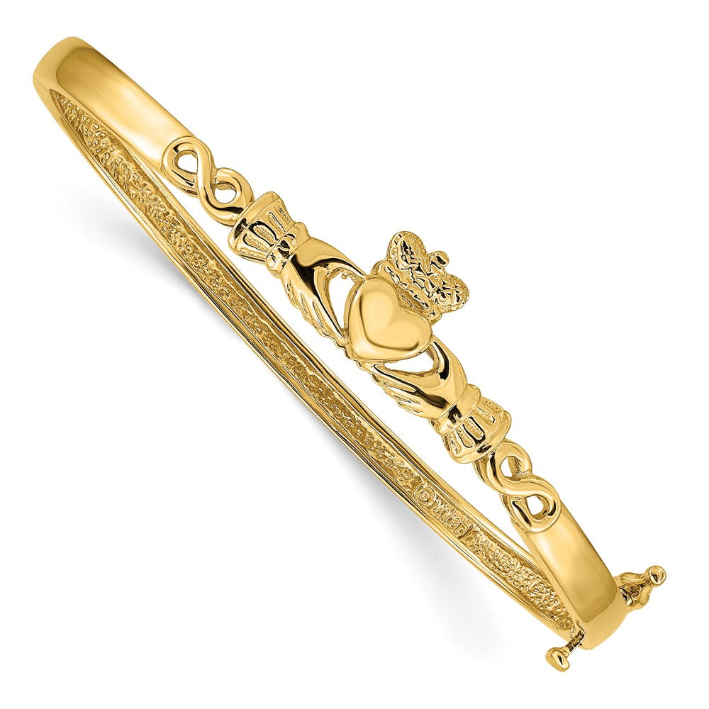 14k Yellow Gold 4 mm Diamond-cut Claddagh Hinged Bangle Bracelet (12.25 grams)