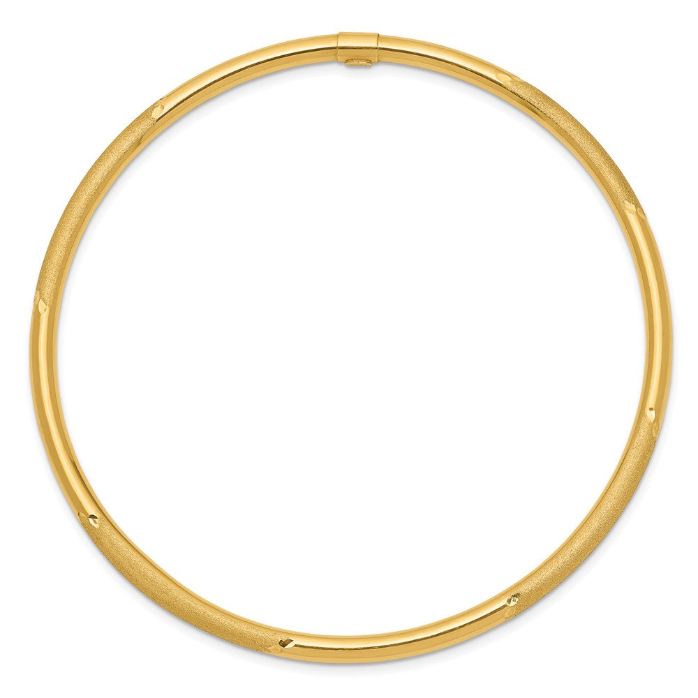 14k Yellow Gold 3 mm Polished and Satin Finish Slip-on Bangle (3.26 grams)