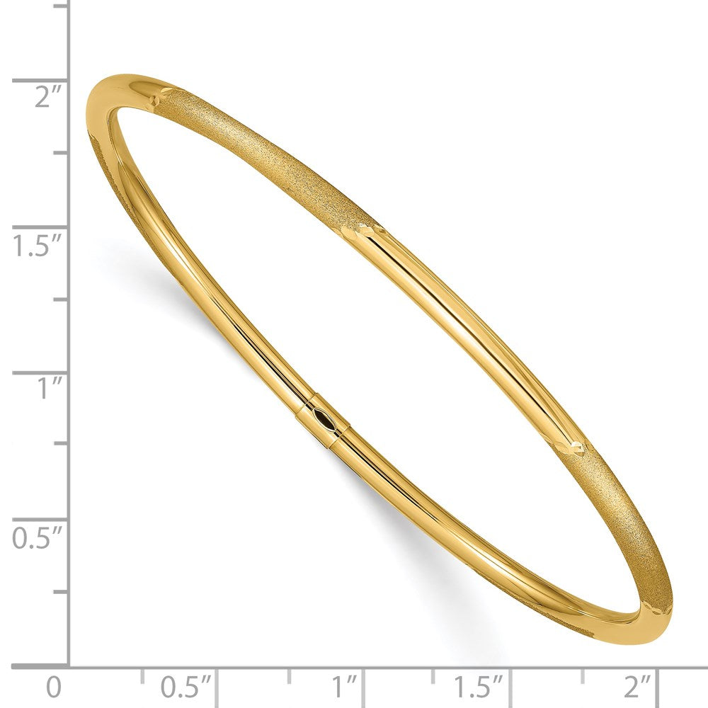 14k Yellow Gold 3 mm Polished and Satin Finish Slip-on Bangle (3.26 grams)