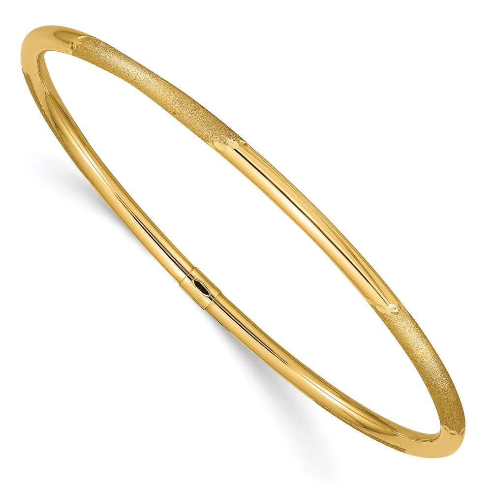 14k Yellow Gold 3 mm Polished and Satin Finish Slip-on Bangle (3.26 grams)