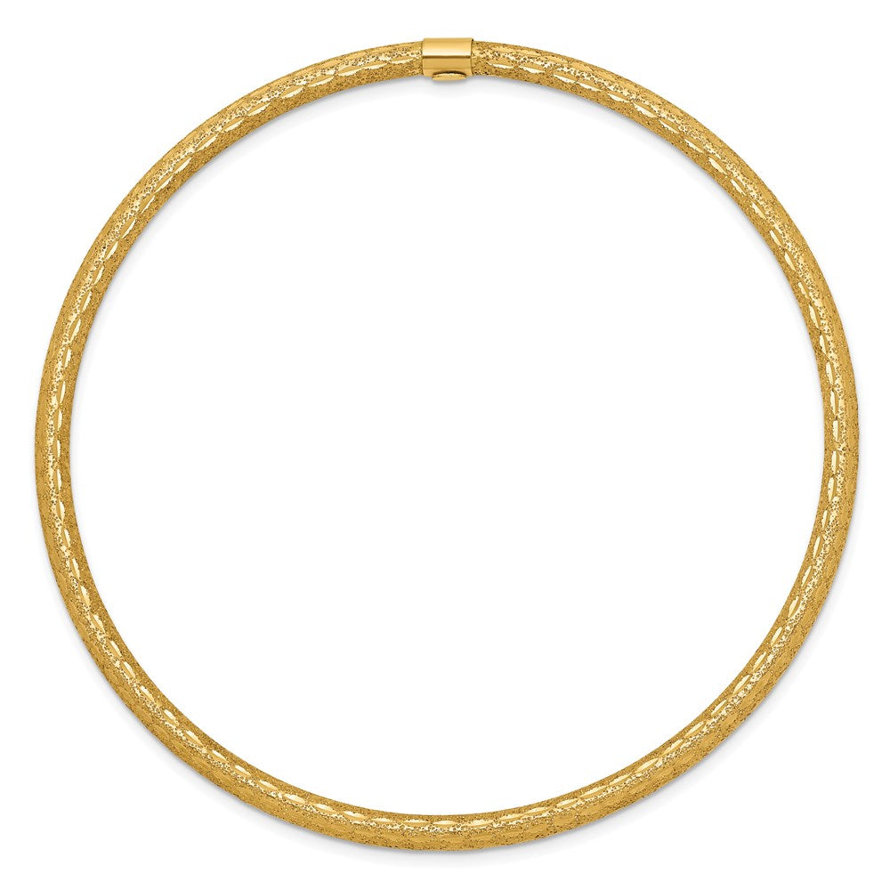14k Yellow Gold 3 mm Satin Finish Diamon-cut Tube Slip-on Bangle (3.22 grams)