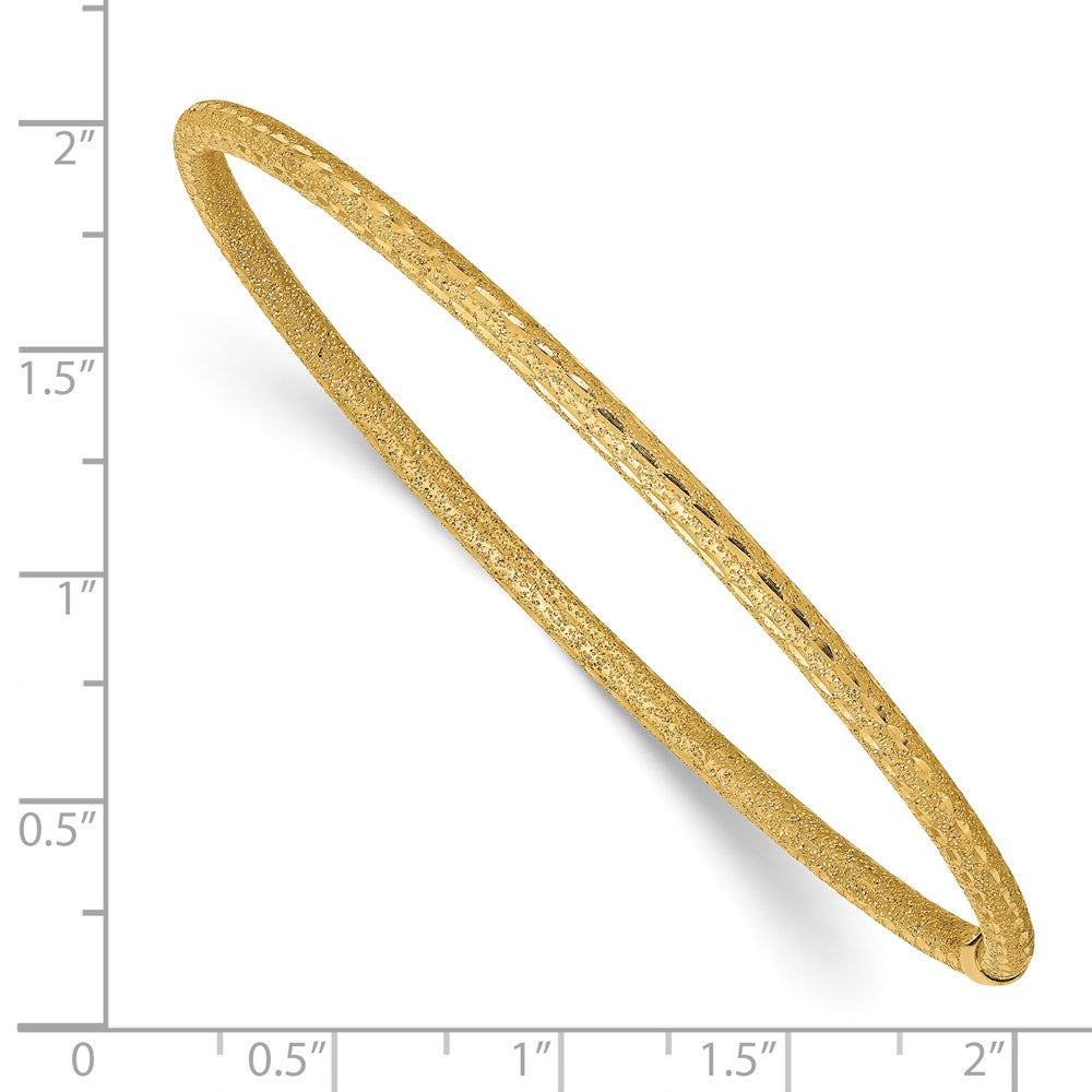 14k Yellow Gold 3 mm Satin Finish Diamon-cut Tube Slip-on Bangle (3.22 grams)