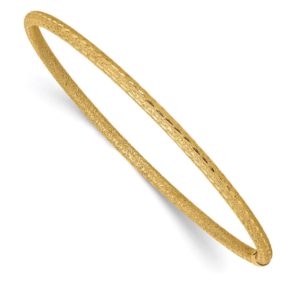 14k Yellow Gold 3 mm Satin Finish Diamon-cut Tube Slip-on Bangle (3.22 grams)