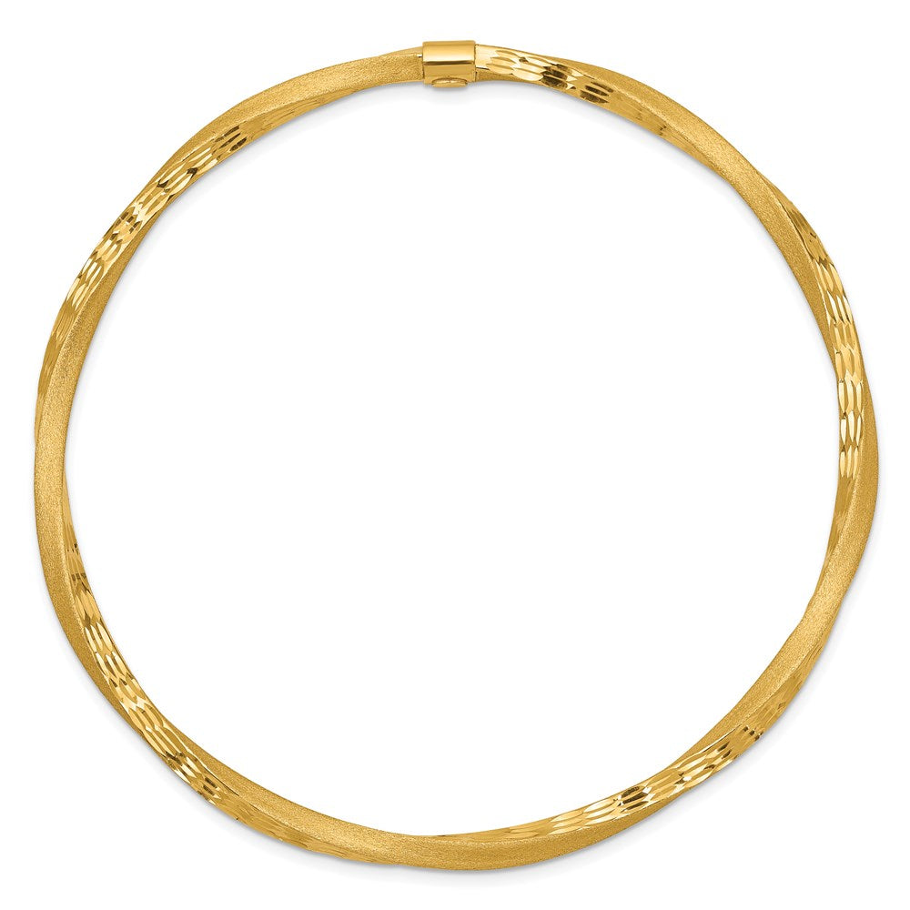 14k Yellow Gold 3 mm Satin Finish Diamond-cut Twist Slip-on Bangle (3.52 grams)