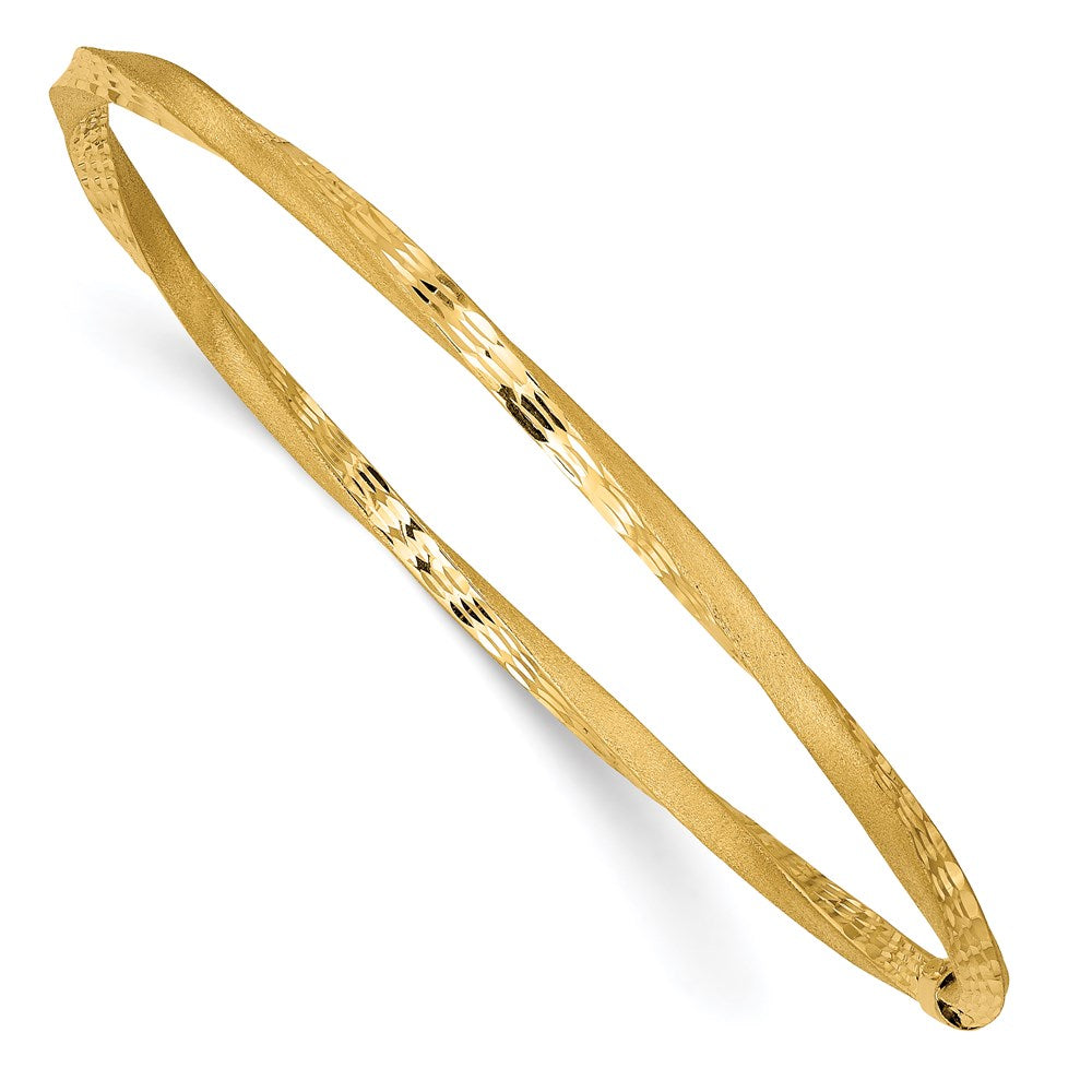 14k Yellow Gold 3 mm Satin Finish Diamond-cut Twist Slip-on Bangle (3.52 grams)