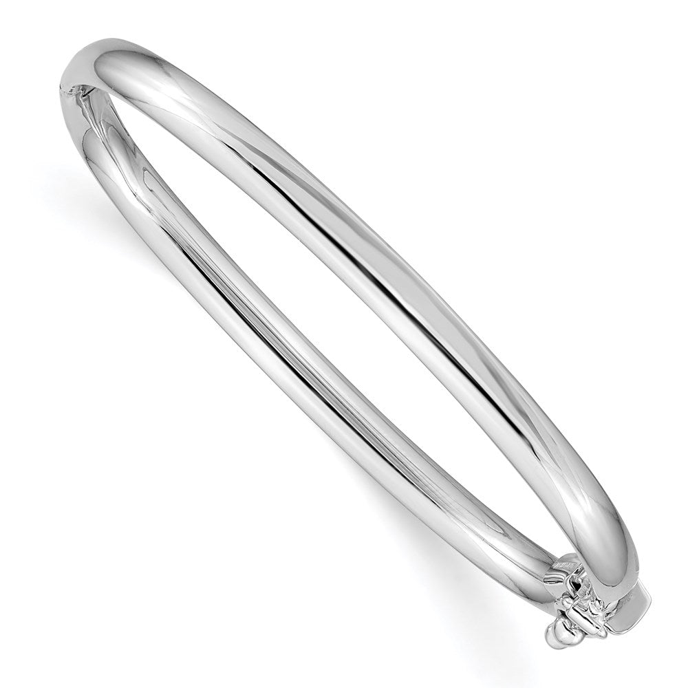 14k White Gold 3.75 mm Polished Hinged Safety Clasp Baby Bangle (2.95 grams)