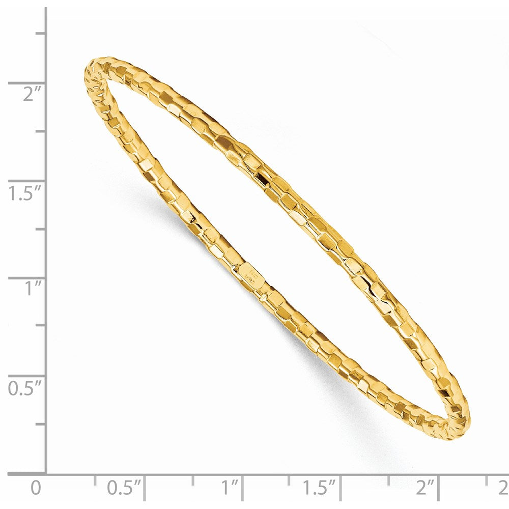 14k Yellow Gold 3 mm Polished Textured Slip-on Bangle Bracelet (2.51 grams)