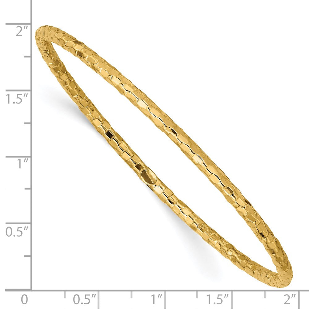 14k Yellow Gold 3 mm Polished Textured Slip-on Bangle Bracelet (2.51 grams)