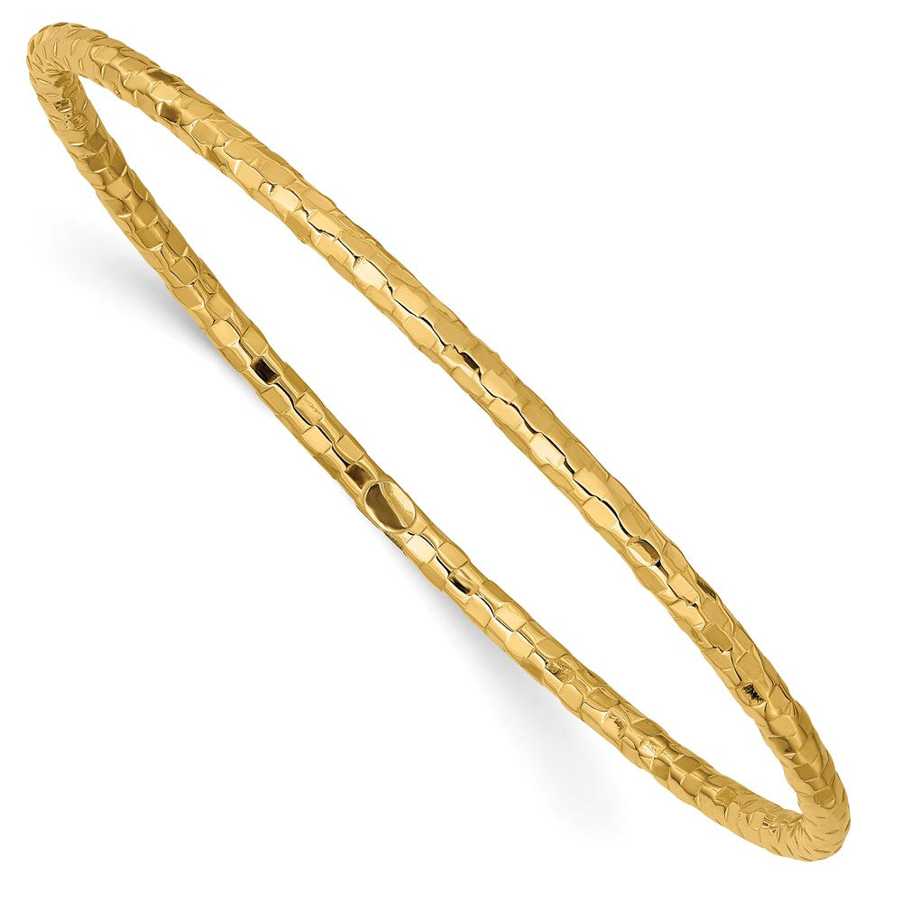 14k Yellow Gold 3 mm Polished Textured Slip-on Bangle Bracelet (2.51 grams)