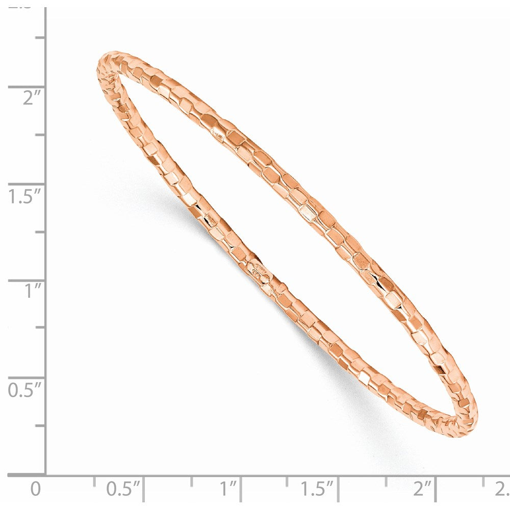 14k Rose Gold 3 mm Polished Textured Slip-on Bangle Bracelet (2.47 grams)