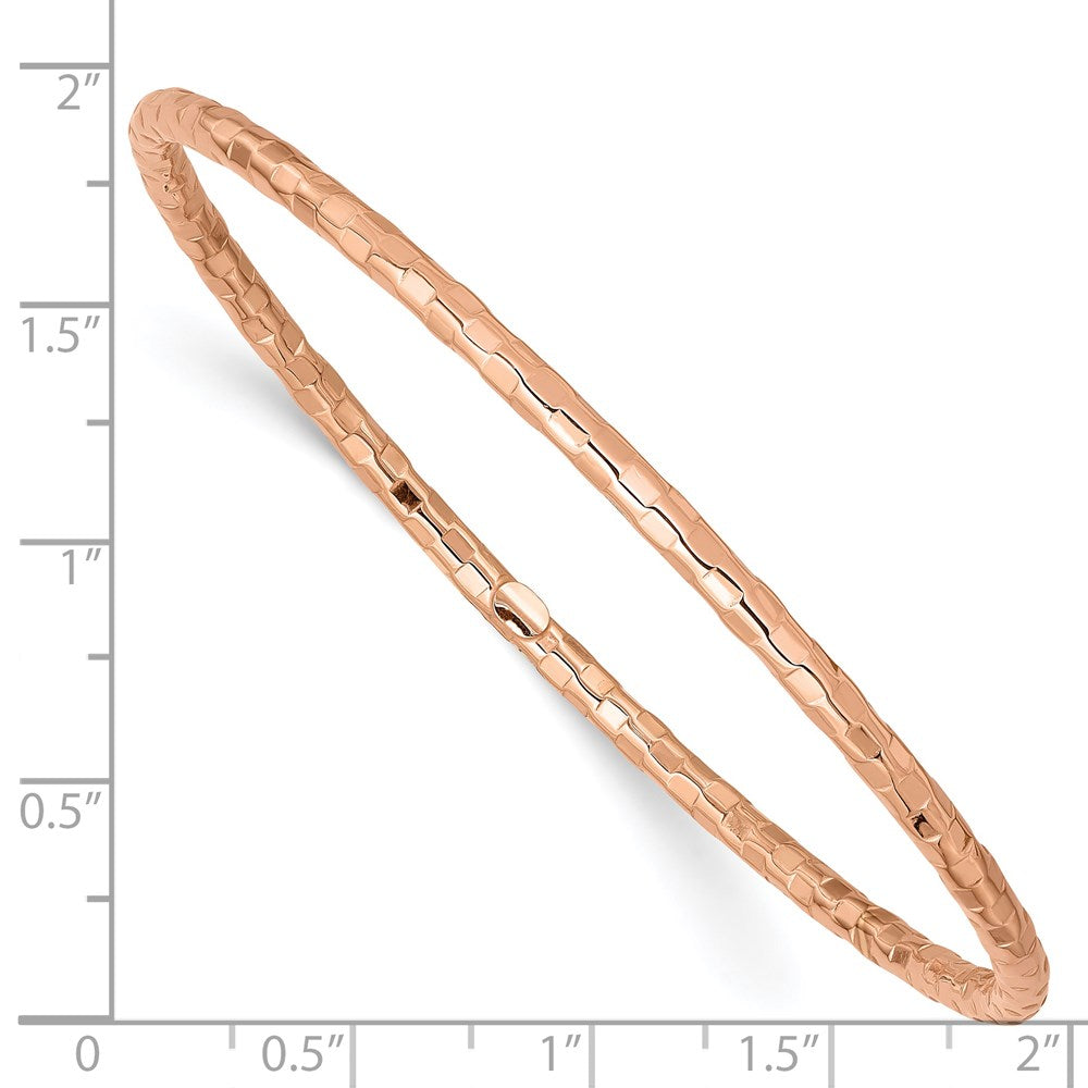 14k Rose Gold 3 mm Polished Textured Slip-on Bangle Bracelet (2.47 grams)