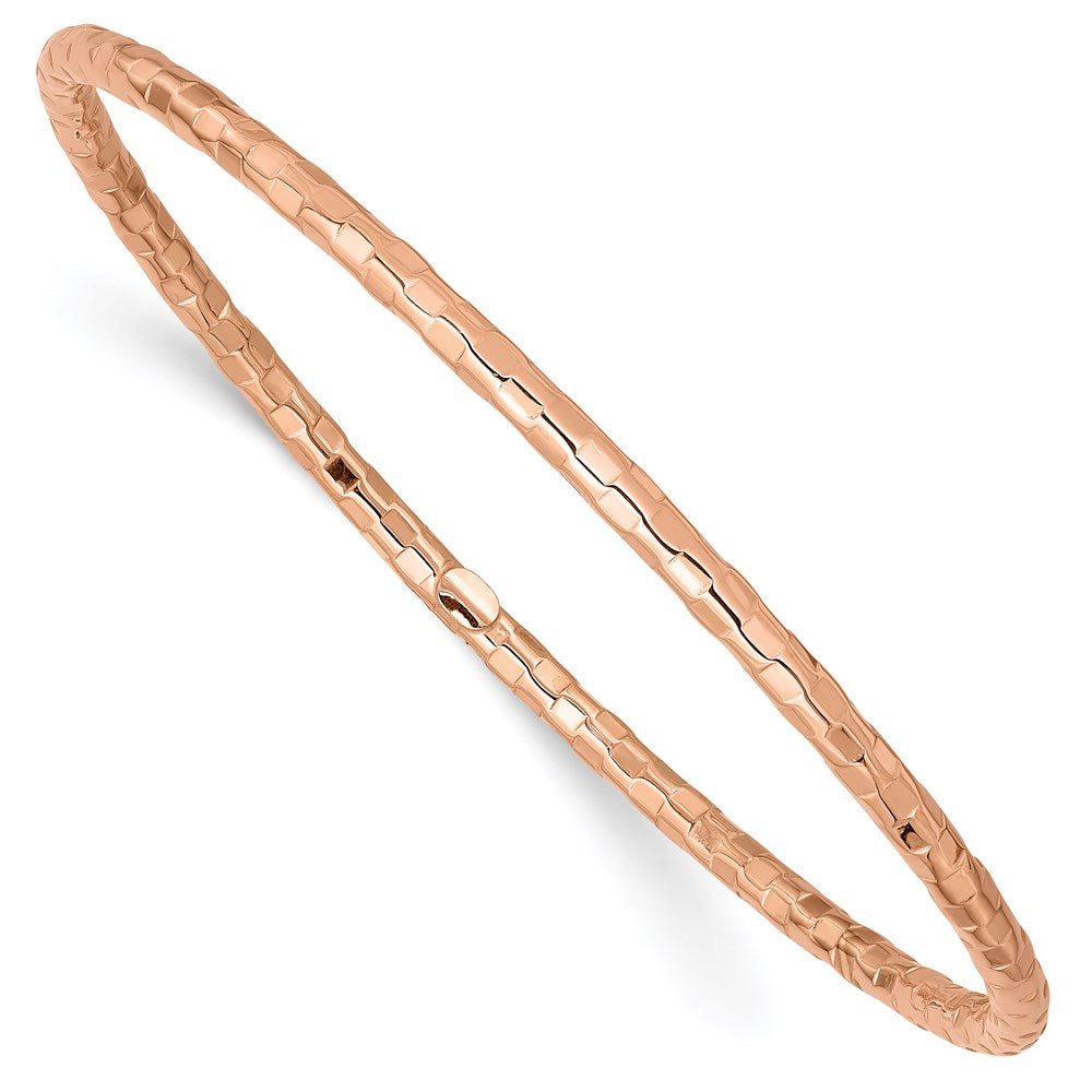 14k Rose Gold 3 mm Polished Textured Slip-on Bangle Bracelet (2.47 grams)