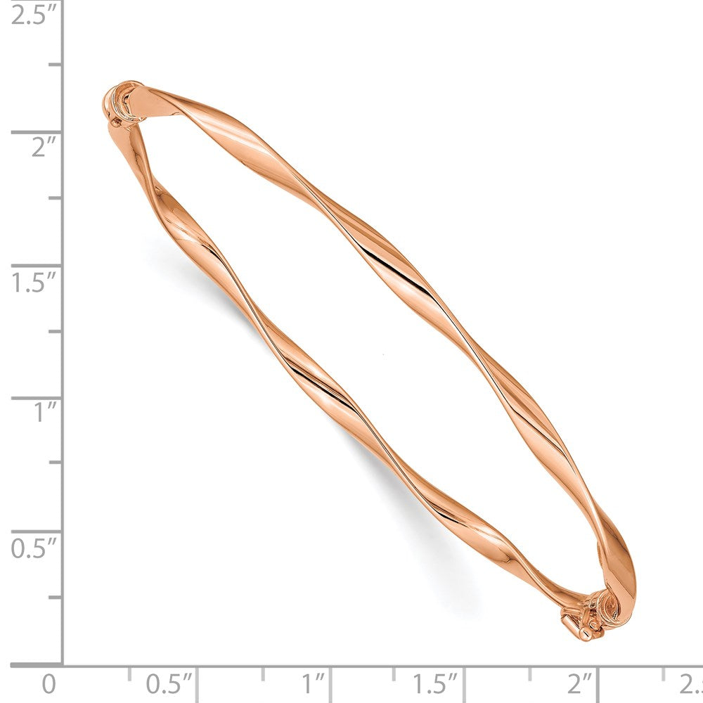 14k Rose Gold 3 mm Polished Twisted Hinged Bangle Bracelet (3.33 grams)