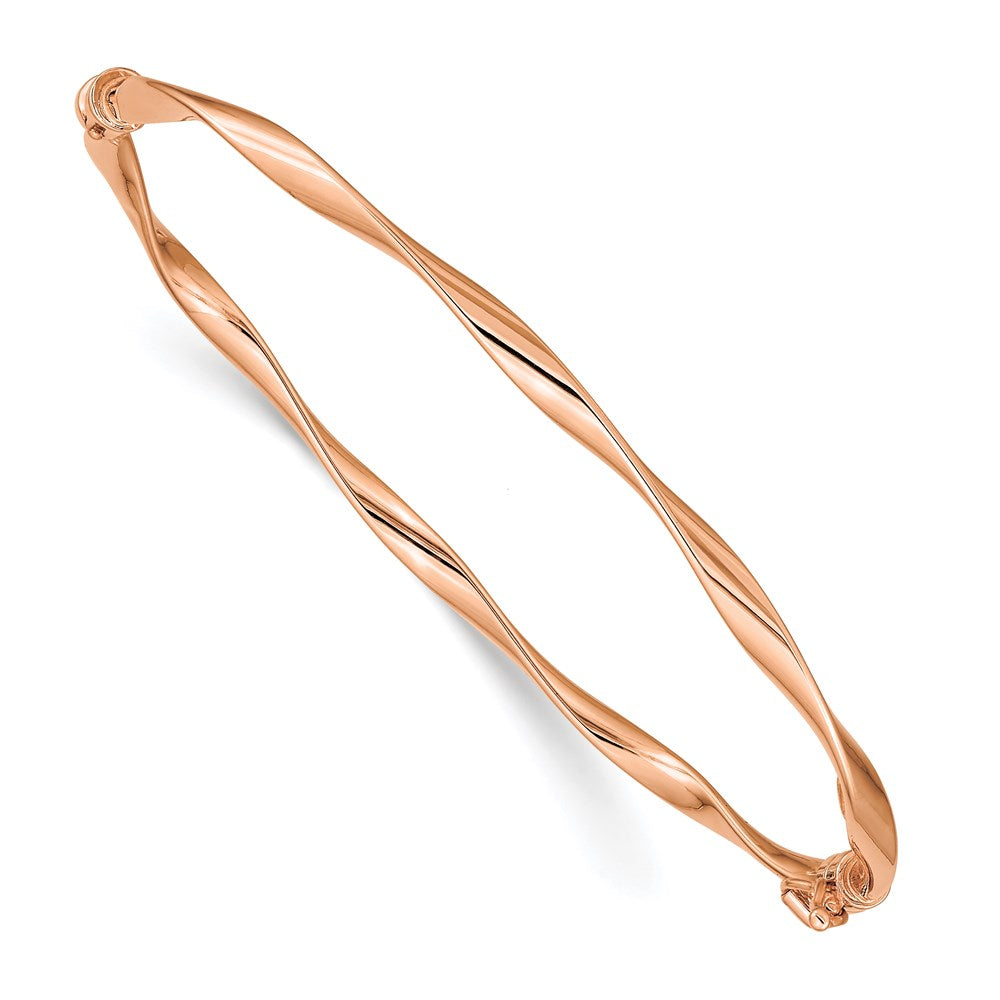 14k Rose Gold 3 mm Polished Twisted Hinged Bangle Bracelet (3.33 grams)