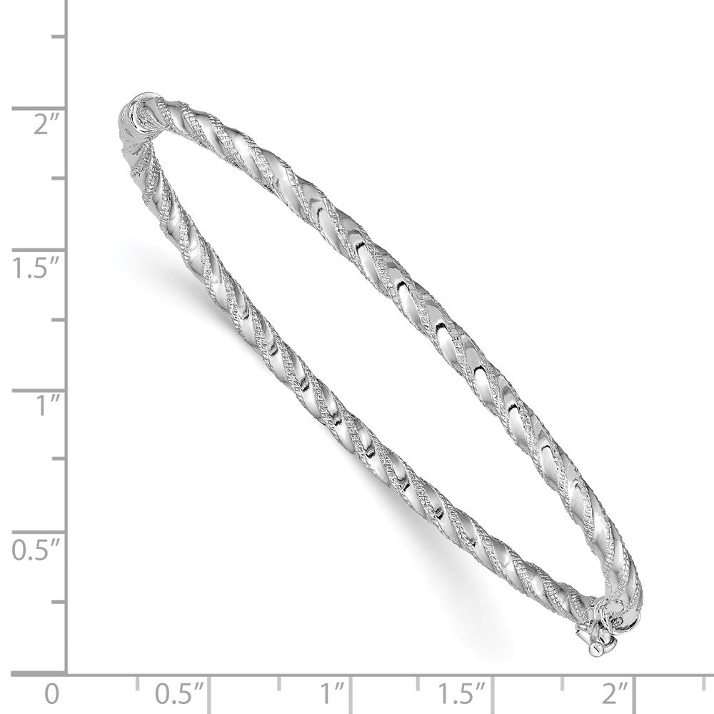 14k White Gold 3 mm WG Polished Textured Hinged Bangle Bracelet (4.24 grams)