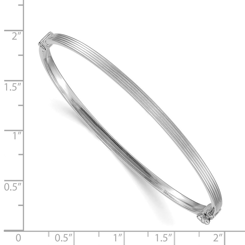 14k White Gold 3 mm Polished Textured Hinged Bangle Bracelet (3.72 grams)