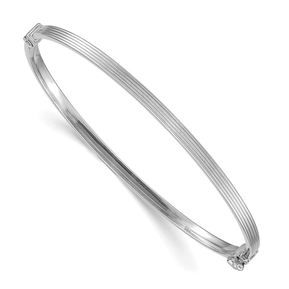 14k White Gold 3 mm Polished Textured Hinged Bangle Bracelet (3.72 grams)