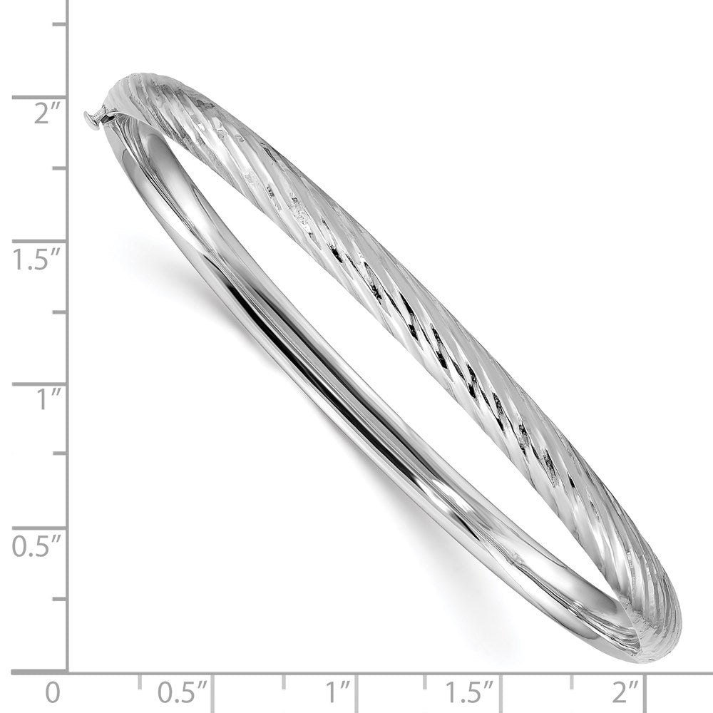 14k White Gold 4.75 mm 3/16 Textured Hinged Bangle (4.58 grams)