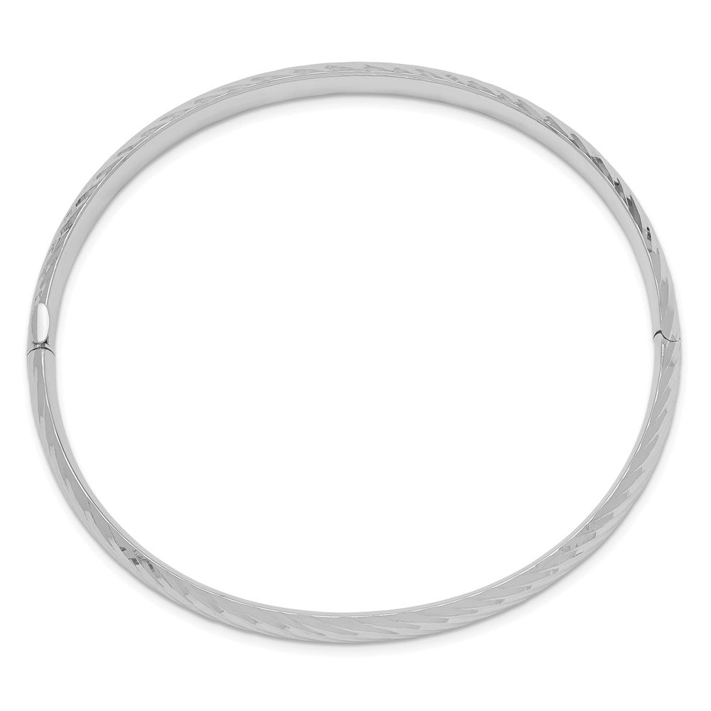 14k White Gold 6 mm 4/1 Textured Hinged Bangle (6.75 grams)