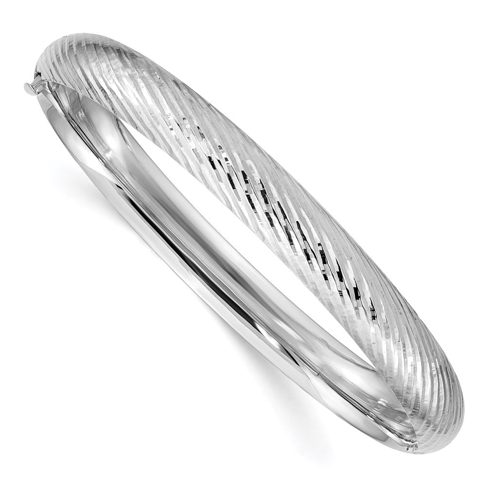 14k White Gold 8 mm 5/16 Textured Hinged Bangle (10.36 grams)