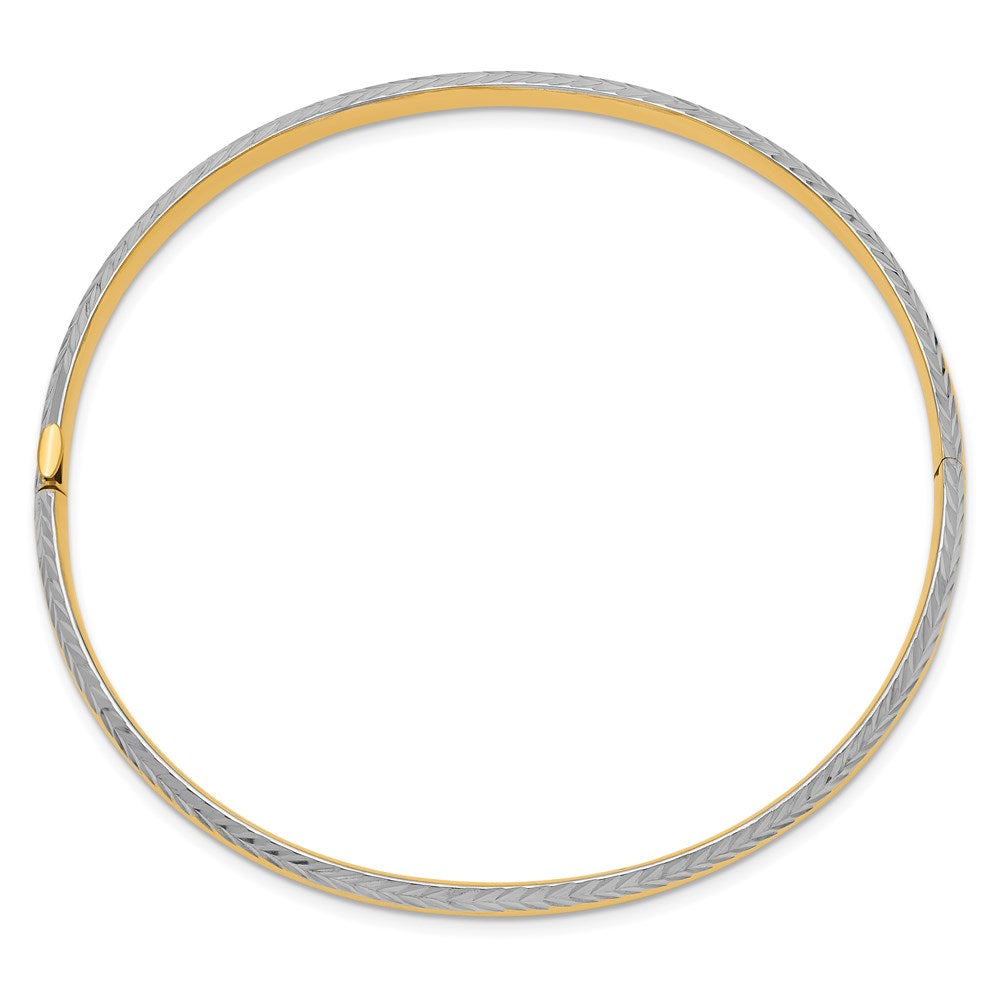 14k Yellow & Rhodium 4.75 mm Diamond-Cut Hinged Bangle (4.74 grams)