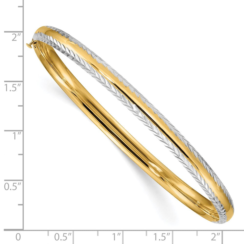 14k Yellow & Rhodium 4.75 mm Diamond-Cut Hinged Bangle (4.74 grams)