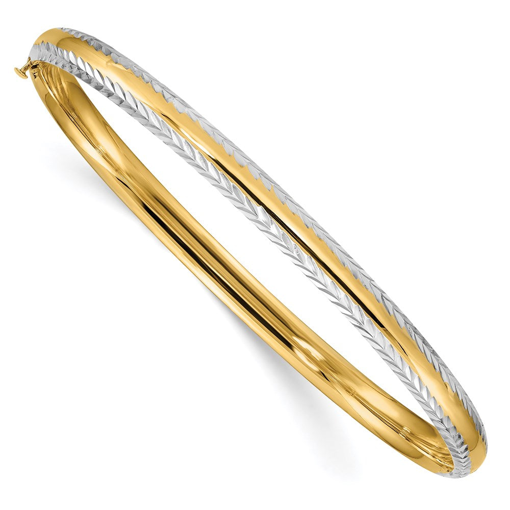14k Yellow & Rhodium 4.75 mm Diamond-Cut Hinged Bangle (4.74 grams)