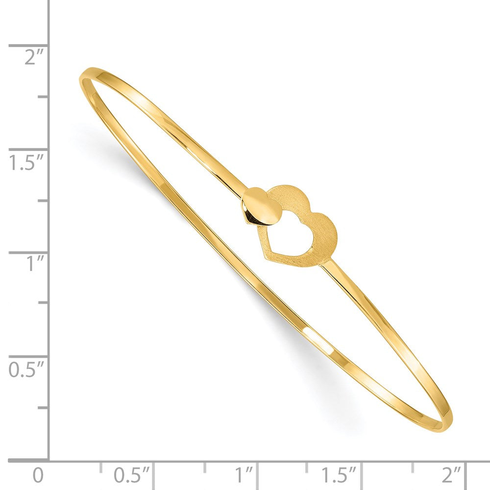 14k Yellow Gold 11 mm Brushed and Polished Hearts Flexible Bangle (2.52 grams)