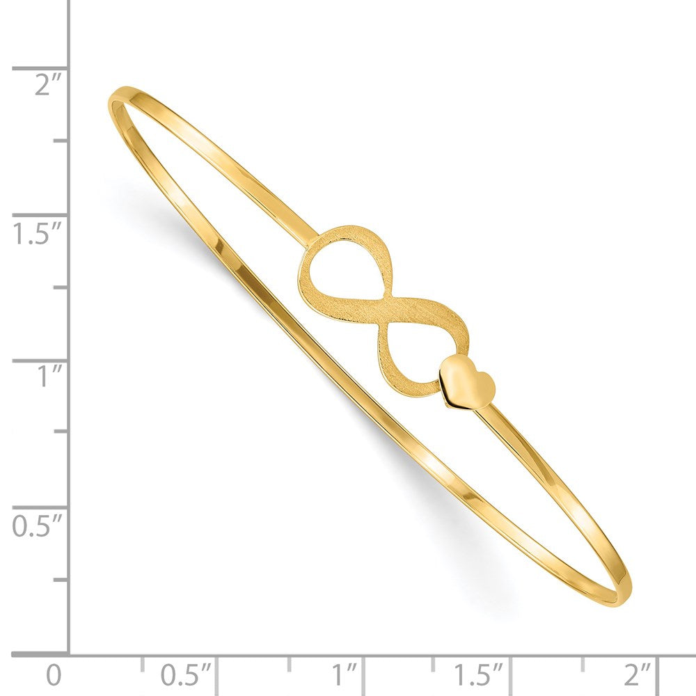 14k Yellow Gold 8 mm Brushed and Polished Infinity Heart Flexible Bangle (2.54 grams)