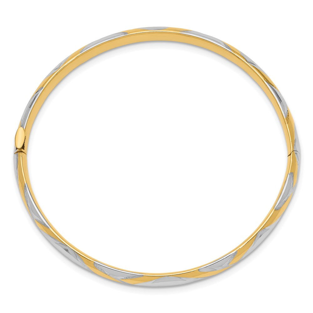 14k Yellow & Rhodium 4.75 mm Criss-Cross Children's Hinged Bangle (3.68 grams)