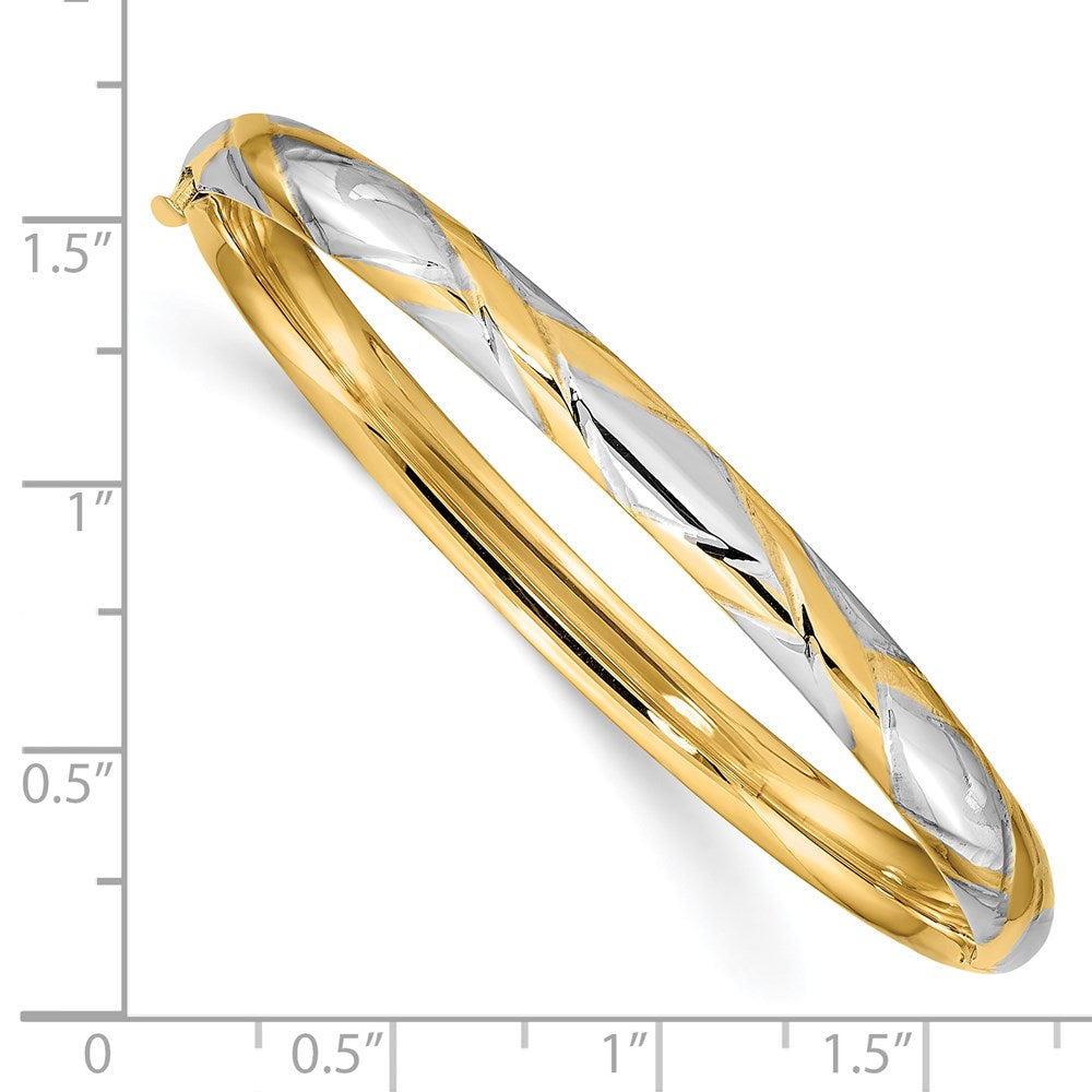 14k Yellow & Rhodium 4.75 mm Criss-Cross Children's Hinged Bangle (3.68 grams)