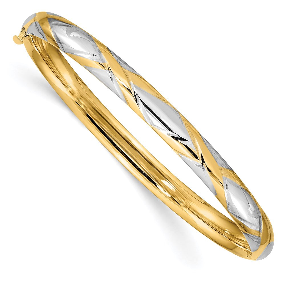 14k Yellow & Rhodium 4.75 mm Criss-Cross Children's Hinged Bangle (3.68 grams)