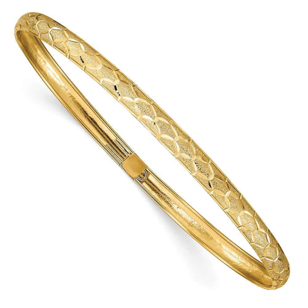 14k Yellow Gold 4.5 mm Hexagonal Design Diamond-cut Flexible Bangle (2.63 grams)