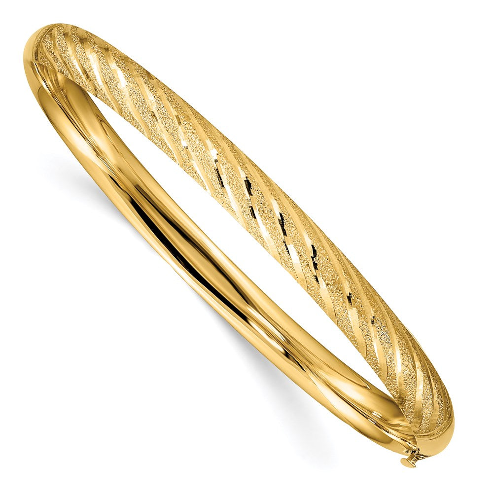 14k Yellow Gold 6.2 mm Textured Diamond-cut Twisted Hinged Bangle (6.87 grams)
