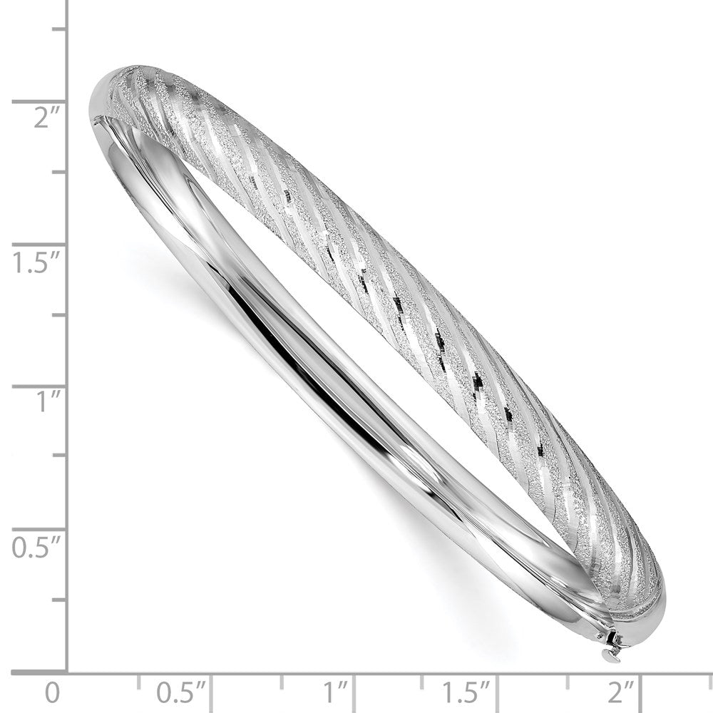 14k White Gold 6.2 mm Textured Diamond-cut Twisted Hinged Bangle (6.95 grams)